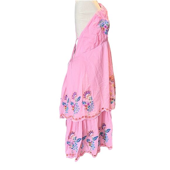 Farm Rio Richelieu Crossed Front Midi Dress Medium Pink Embroidered A Line - Picture 8 of 16